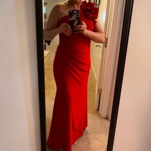 Xscape Evenings One Shoulder Scuba Crepe Ruffle Gown size 12